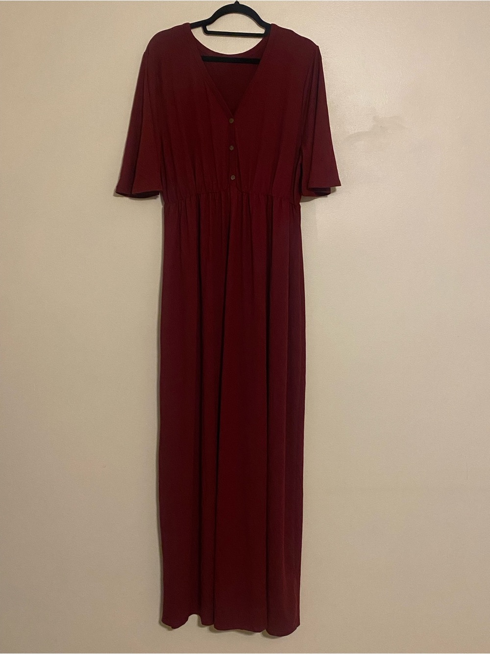 2XL Maxi Dress Burgundy V-Neck Button Front - Picture 14 of 16